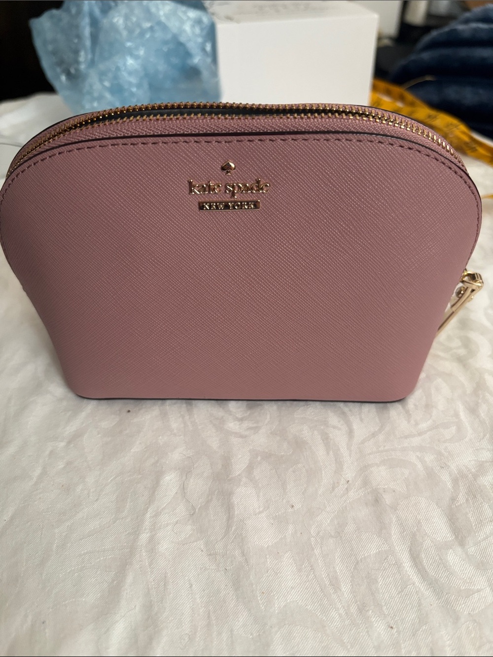 kate spade Rose Pink Saffiano Zip Cosmetic Case